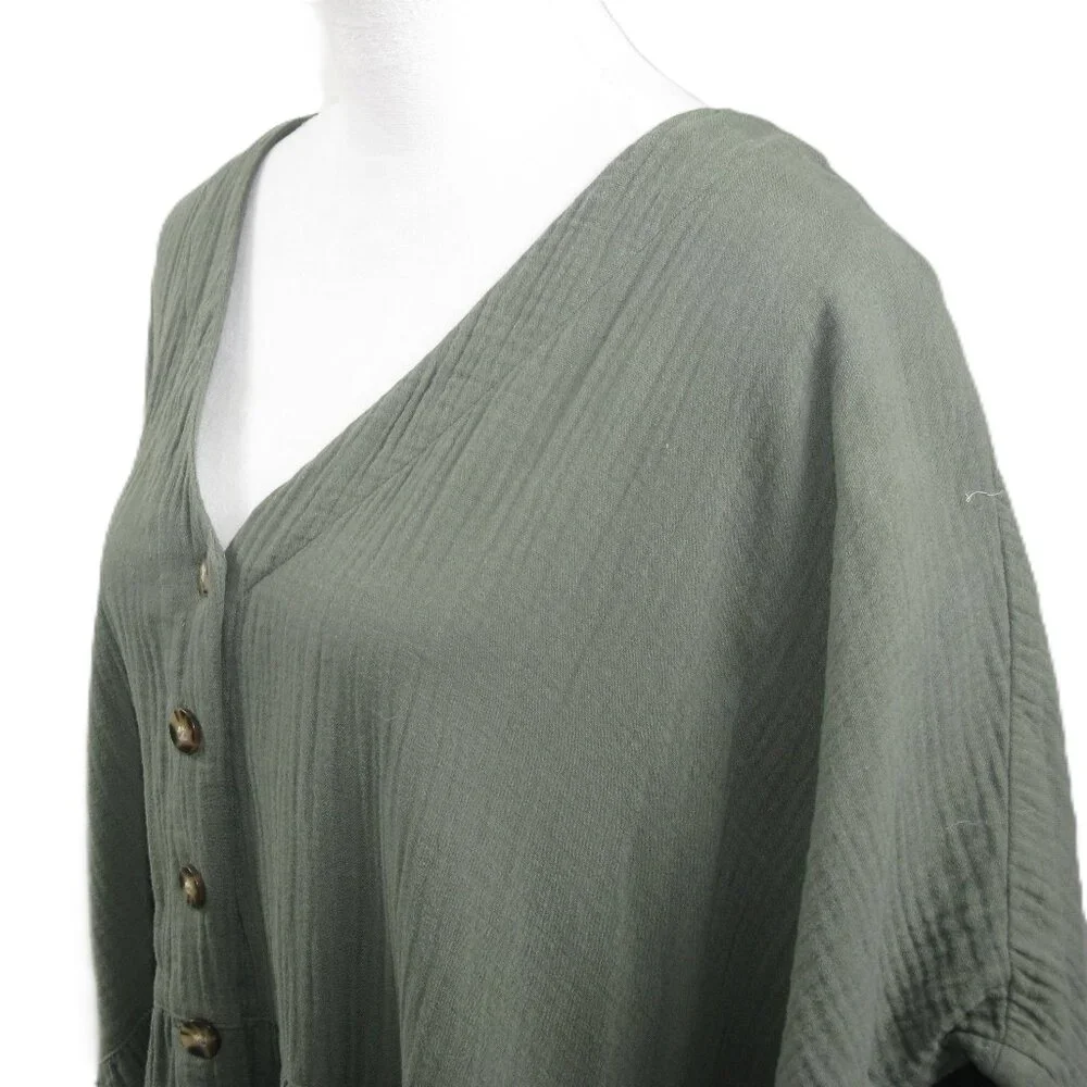 Madewell Green Button Front 100% Cotton Short Sleeve Dress Size 3X - Picture 2 of 6